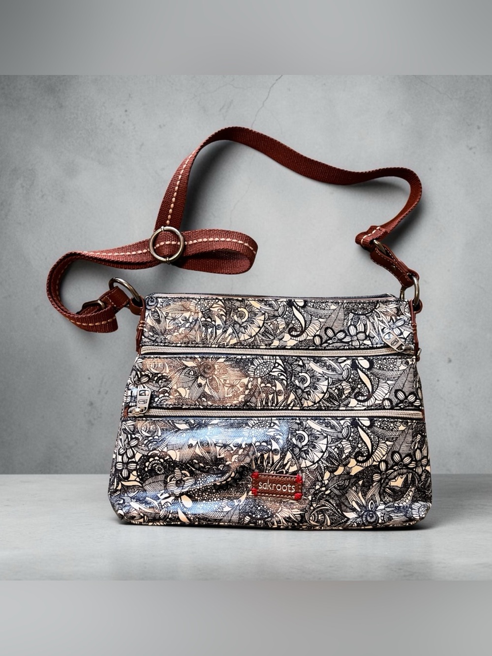Sakroots Blue and White Floral Crossbody Bag